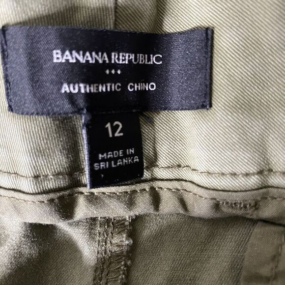 BANANA REPUBLIC Twill Pants Straight Ankle Tabs Ultra High Rise Womens 12 Green - Picture 5 of 12